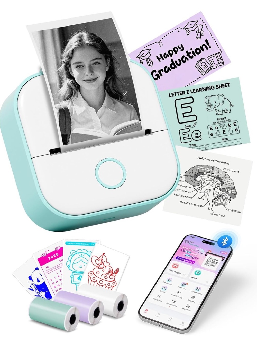 Portable Mini Thermal Printer - Mint White